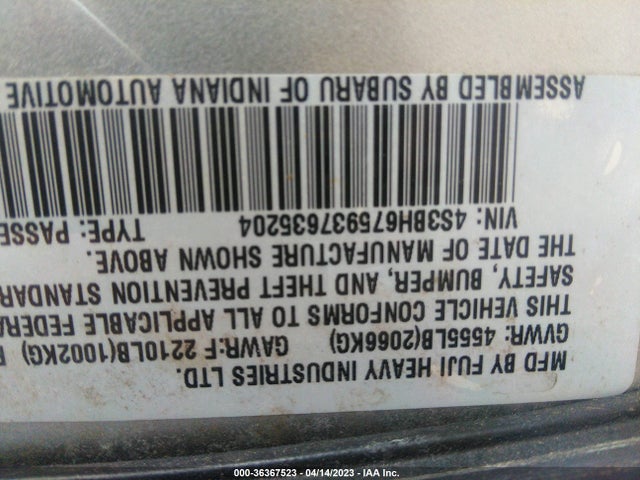 2003 SUBARU LEGACY WAGON OUTBACK VIN: 4S3BH675937635204