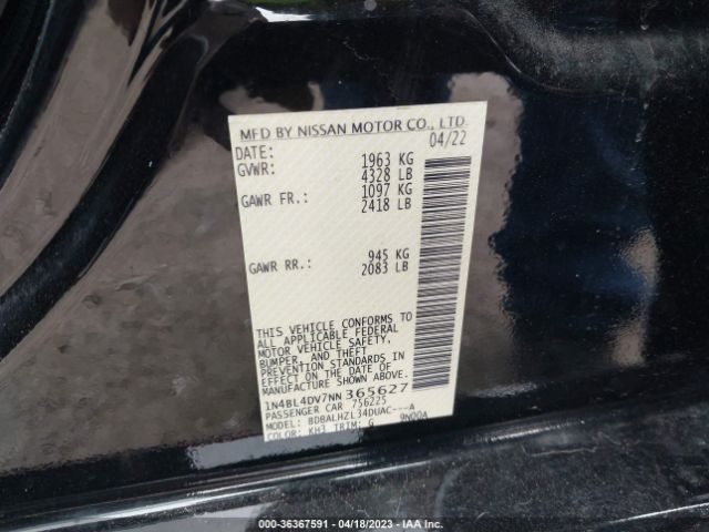 1N4BL4DV7NN365627 Nissan Altima 2.5 Sv
