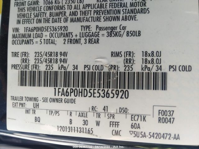 1FA6P0HD5E5365920 Ford FUSION SE
