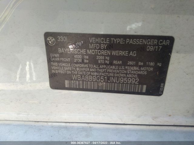 WBA8B9G51JNU95992 BMW 3 Series 330i