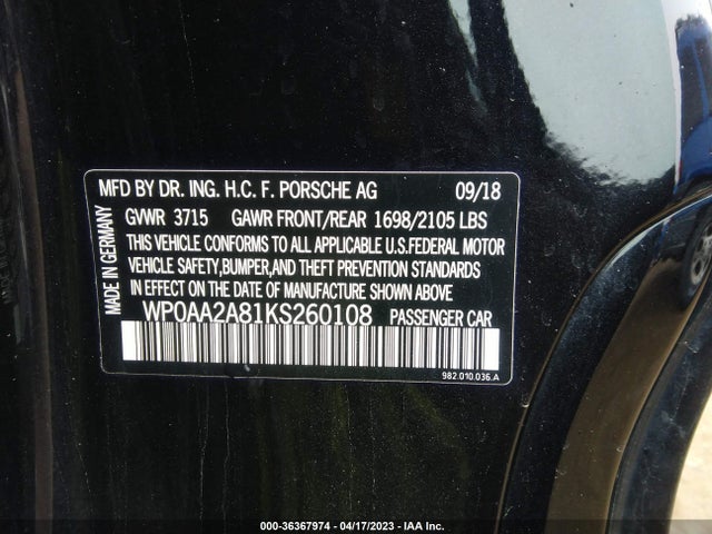 2019 Porsche 718, VIN: WP0AA2A81KS260108