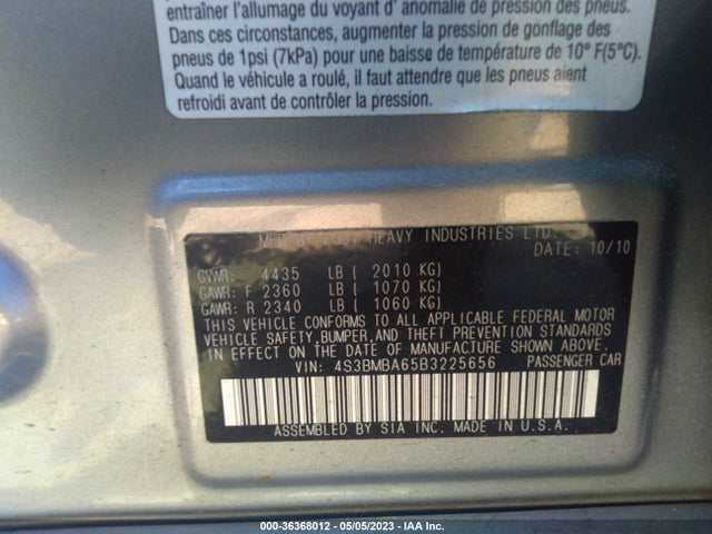 2011 SUBARU LEGACY 2.5I VIN: 4S3BMBA65B3225656