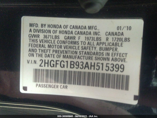 2010 HONDA CIVIC CPE 2HGFG1B93AH515399 Photo 8