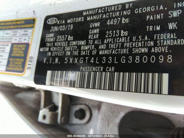 5XXGT4L33LG380098 KIA Optima Lx
