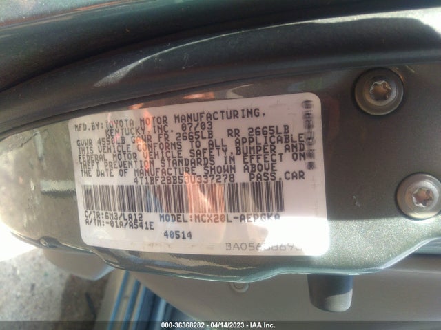 2003 TOYOTA AVALON XL/XLS VIN: 4T1BF28B53U337278