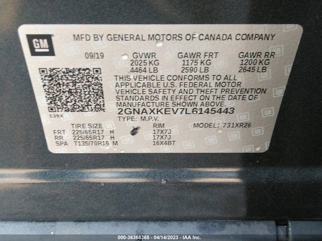 Chevrolet EQUINOX LT 2020 2GNAXKEV7L6145443 Image 9