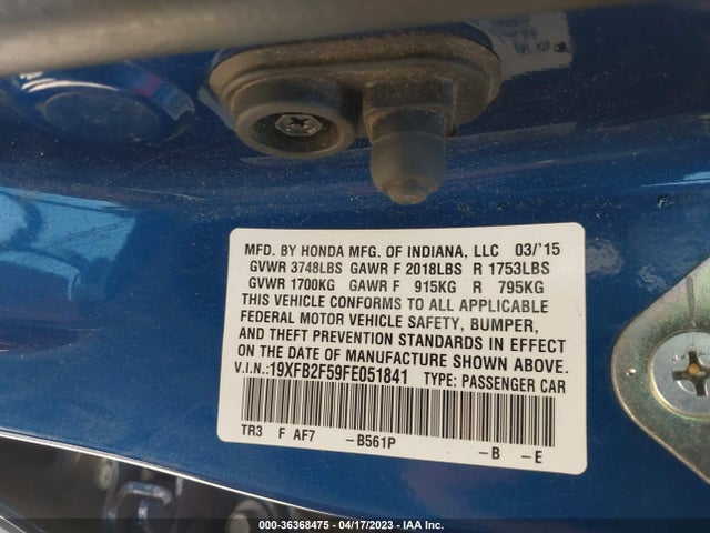 Honda Civic Sedan Lx 2015 19XFB2F59FE051841 Image 9