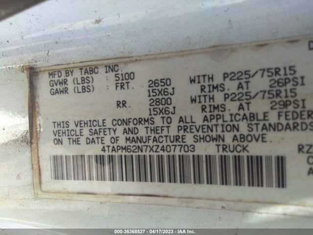 1999 TOYOTA TACOMA VIN: 4TAPM62N7XZ407703