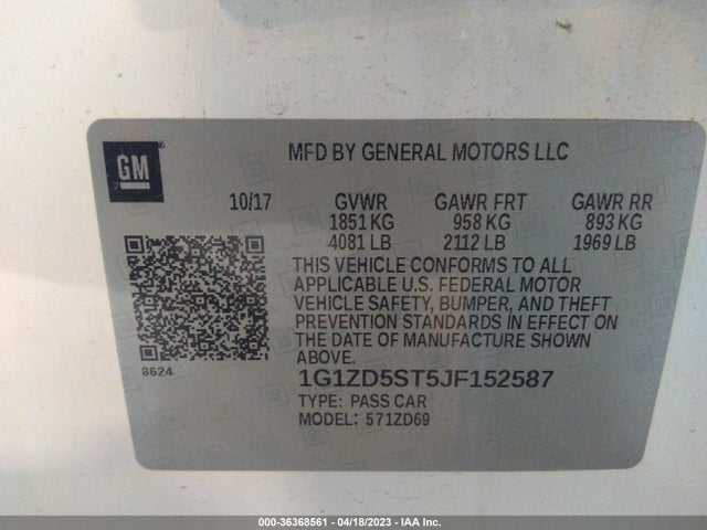 Chevrolet MALIBU LT 2018 1G1ZD5ST5JF152587 Image 10