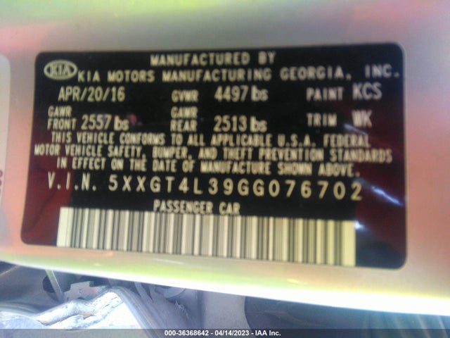 KIA Optima Lx 2016 5XXGT4L39GG076702 Image 9