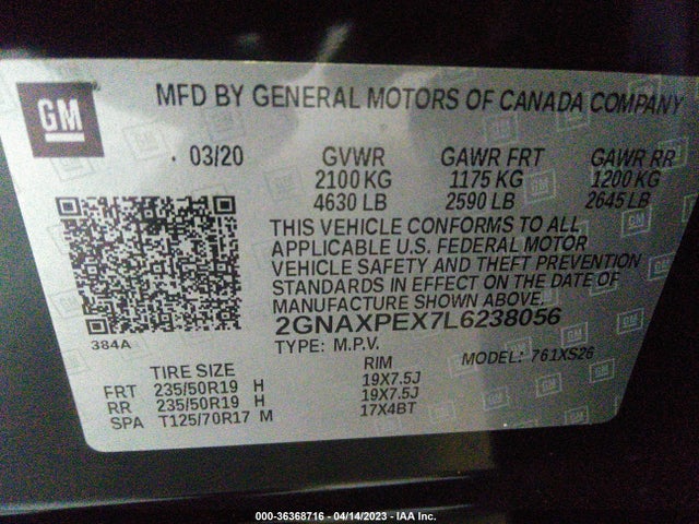 Chevrolet Equinox Premier 2020 2GNAXPEX7L6238056 Image 9