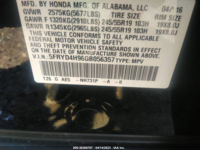 5FRYD4H96GB056357 Acura Mdx W/advance/w/advance