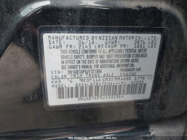 3N1AB7AP9JY331964 Nissan SENTRA S