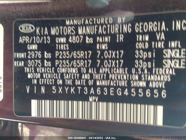 KIA SORENTO LX 2014 5XYKT3A63EG455656 Image 10