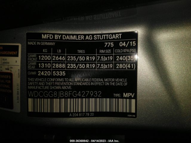 WDCGG8JB8FG427932 Mercedes-Benz Glk-class Glk 350