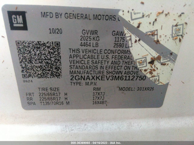 Chevrolet EQUINOX LT 2021 2GNAXKEV3M6112750 Image 9