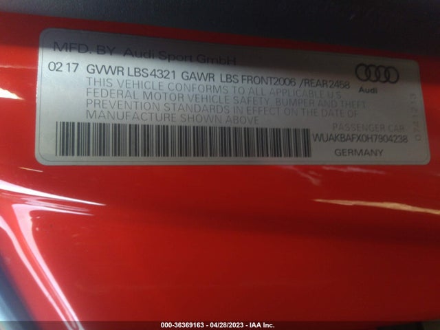 2017 Audi R8, VIN: WUAKBAFX0H7904238