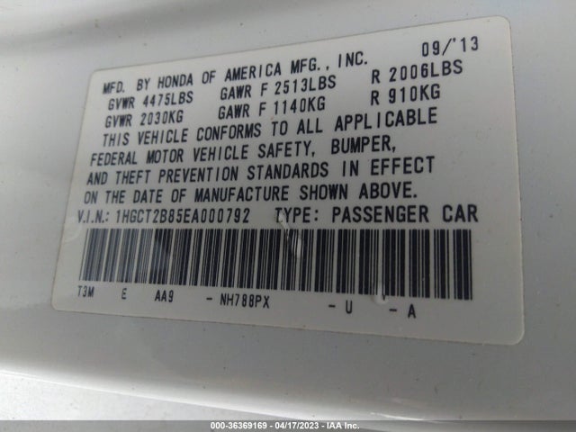 Honda Accord Coupe Ex-l 2014 1HGCT2B85EA000792 Image 9