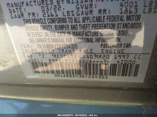3N1AB8DV3NY254305 Nissan SENTRA SR