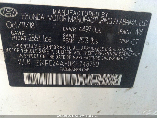 Hyundai SONATA SE 2019 5NPE24AF0KH748750 Image 10