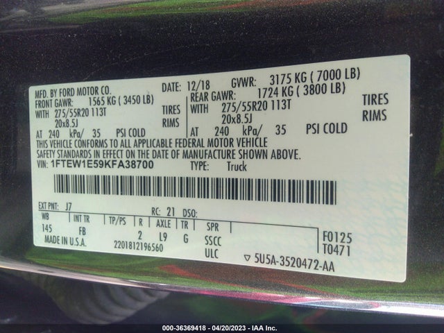 Ford F-150 Xl/xlt/lariat 2019 1FTEW1E59KFA38700 Image 9