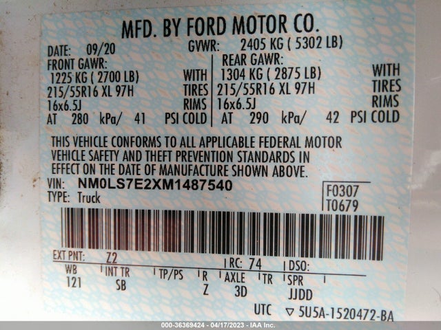 2021 Ford Transit Connect, VIN: NM0LS7E2XM1487540