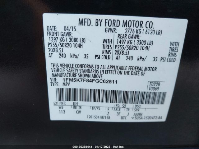 1FM5K7F84FGC62511 Ford Explorer Limited