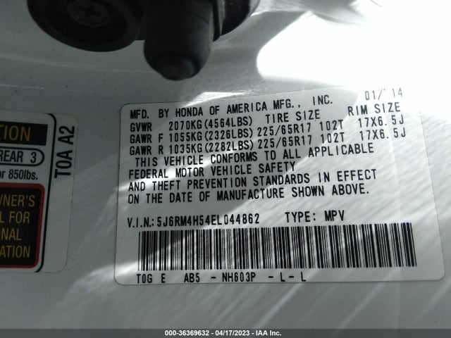 Honda CR-V EX 2014 5J6RM4H54EL044862 Image 9