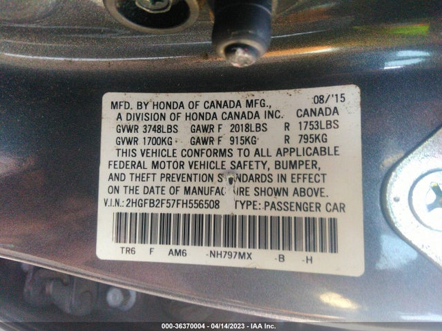 Honda Civic Sedan Lx 2015 2HGFB2F57FH556508 Image 9