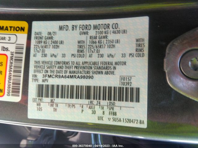 3FMCR9A64MRA98090 Ford Bronco Sport Base