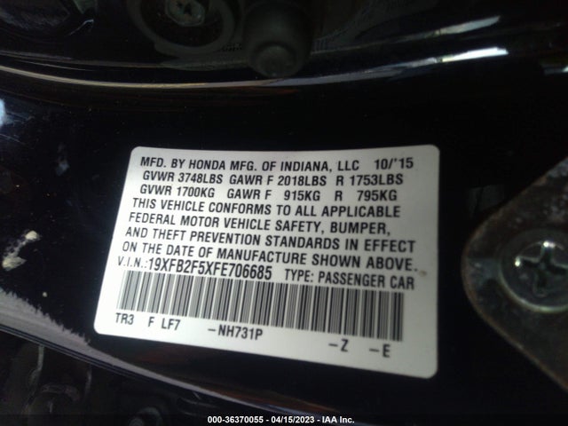 Honda Civic Sedan Lx 2015 19XFB2F5XFE706685 Image 9