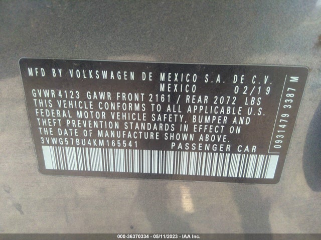 3VWG57BU4KM165541 Volkswagen Jetta Sel Premium