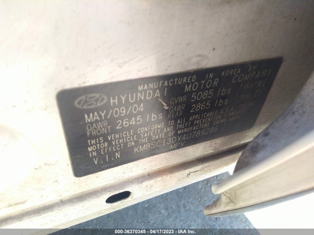 2004 HYUNDAI SANTA FE GLS VIN: KM8SC13DX4U789286