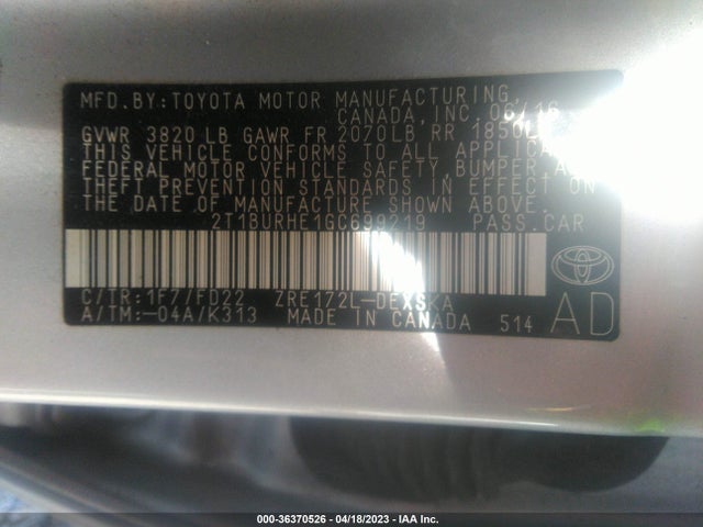 Toyota Corolla L/le/s/s Plus/le Plus 2016 2T1BURHE1GC699219 Image 9
