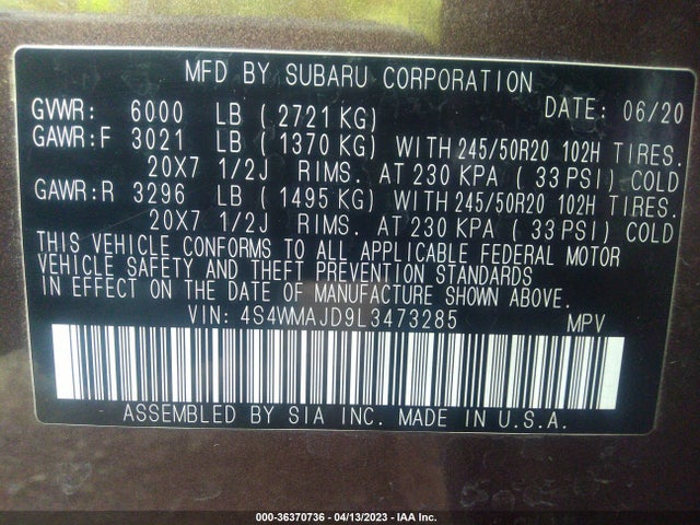 4S4WMAJD9L3473285 Subaru Ascent Limited