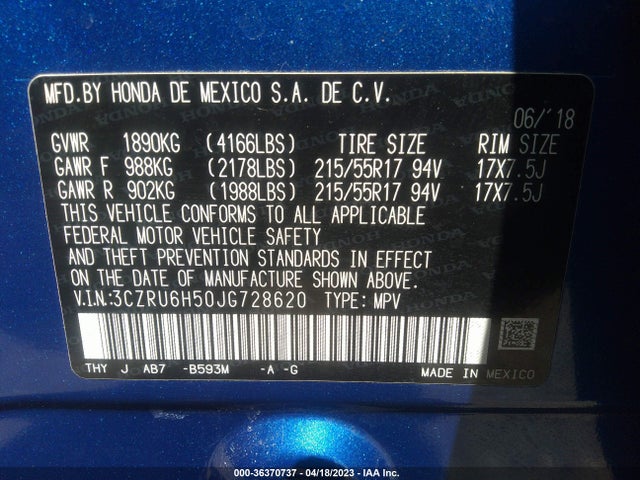 Honda HR-V EX 2018 3CZRU6H50JG728620 Image 9