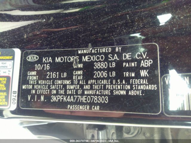 3KPFK4A77HE078303 KIA FORTE LX