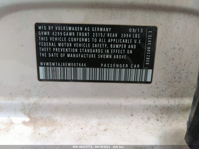 2014 VOLKSWAGEN GOLF TDI VIN: WVWDM7AJ8EW007644