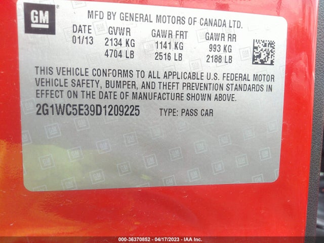 2013 CHEVROLET IMPALA LTZ VIN: 2G1WC5E39D1209225