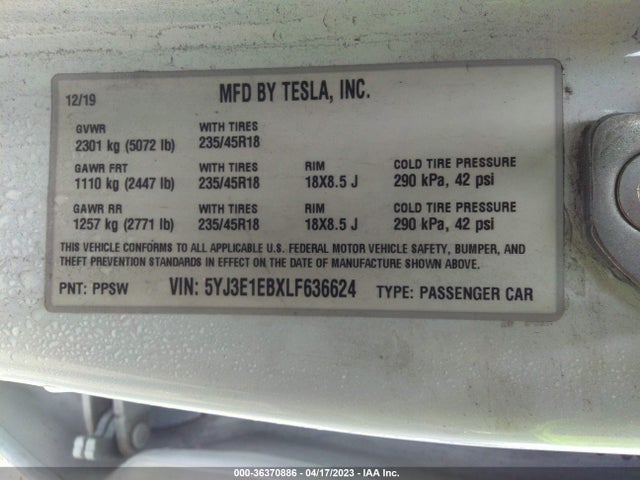 Tesla Model 3 Long Range 2020 5YJ3E1EBXLF636624 Image 11