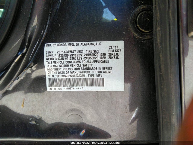 5FRYD4H55HB034316 Acura Mdx W/technology Pkg