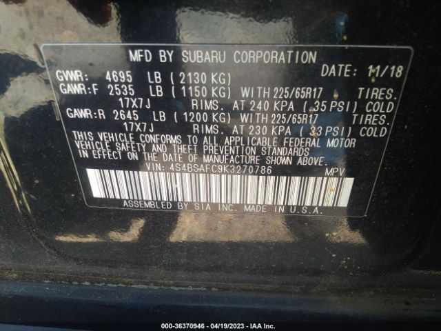 4S4BSAFC9K3270786 Subaru Outback Premium