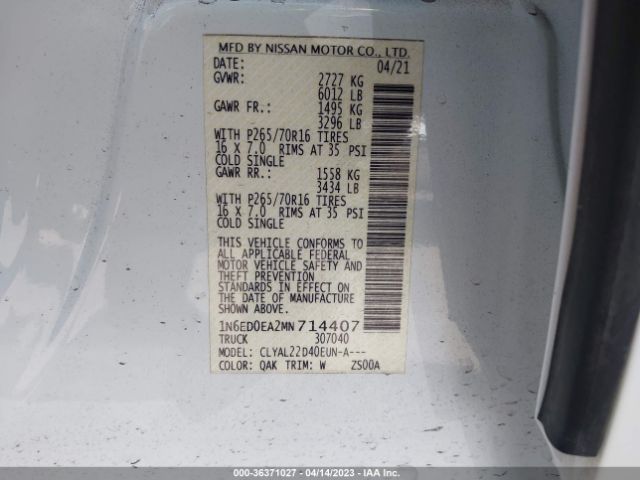 1N6ED0EA2MN714407 Nissan Frontier Sv
