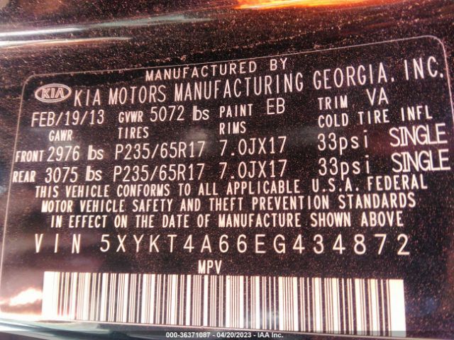 5XYKT4A66EG434872 KIA SORENTO LX
