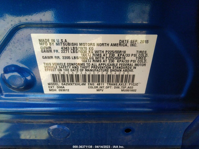 4A4AP4AU6FE054285 Mitsubishi Outlander Sport Se