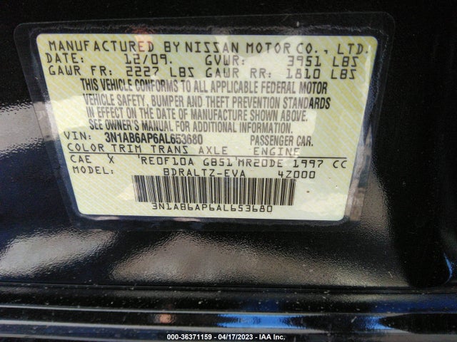 2010 NISSAN SENTRA 2.0 S VIN: 3N1AB6AP6AL653680