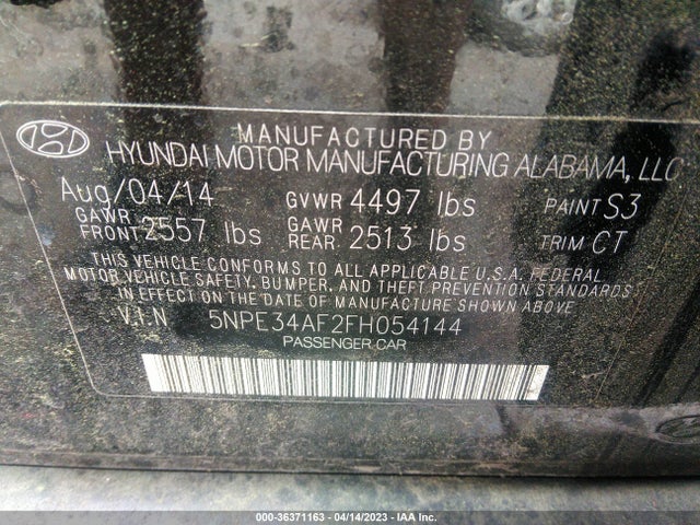 2015 HYUNDAI SONATA 2.4L SPORT VIN: 5NPE34AF2FH054144