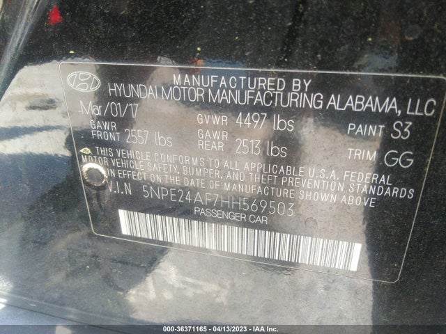 2017 HYUNDAI SONATA 2.4L VIN: 5NPE24AF7HH569503