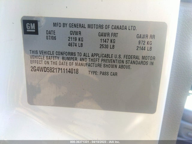 2007 BUICK LACROSSE CXL VIN: 2G4WD582171114018