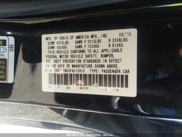 Honda Accord Coupe Ex-l 2015 1HGCT1B83FA012810 Image 9